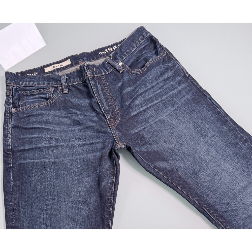 GAP 1969 Mens Slim Straight Jeans 32x32 Rockaway Dark Wash Whiskered 100% Cotton
